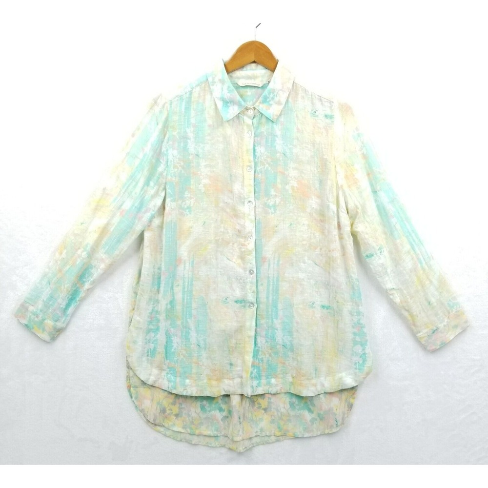 Soft Surroundings Blouse Women M Multicolor Long Sleeve Cotton Chiffon Mix Media